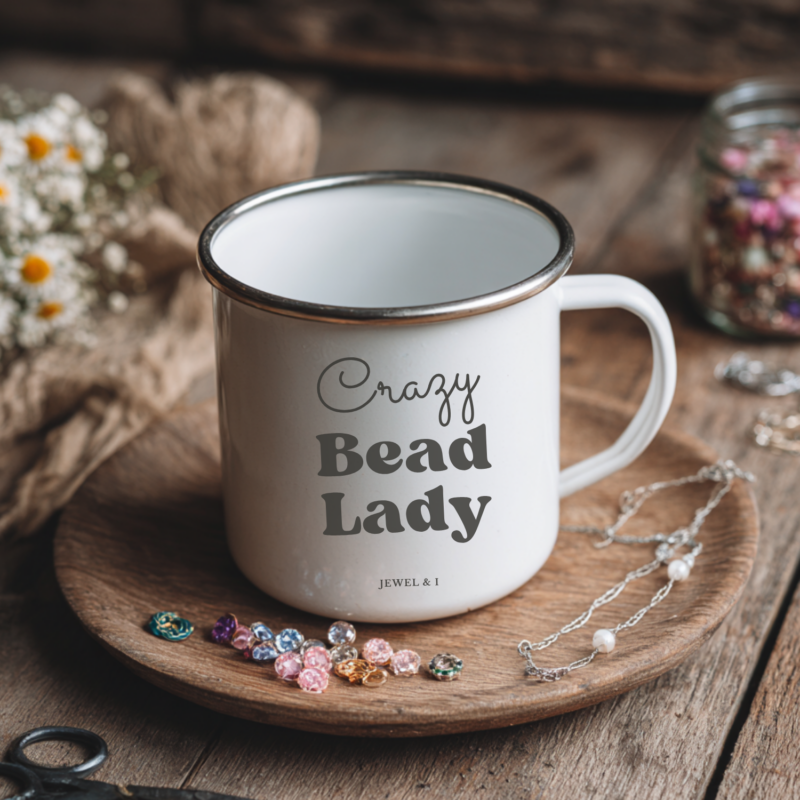 Crazy Bead Lady Enamel Mug